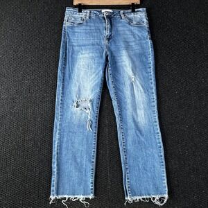 VERVET Men's Jeans Blue Distressed Straight Leg Cropped Raw Hem Size 32